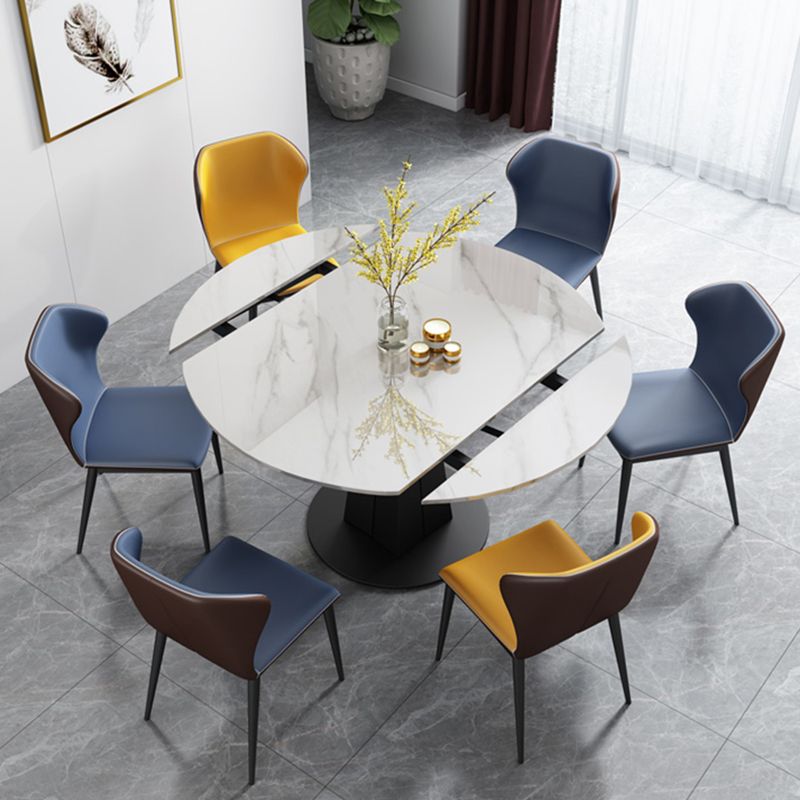 Moderner runder Esstisch Sinterstein Tisch mit schwarzer Sockelbasis, 47,2 "L x 32,7" W x 30 "H