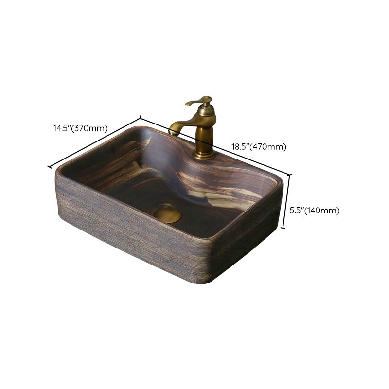 Traditional Bathroom Sink Porcelain Oval-Shape Vessel Lavatory Sink with Pop-Up Drain