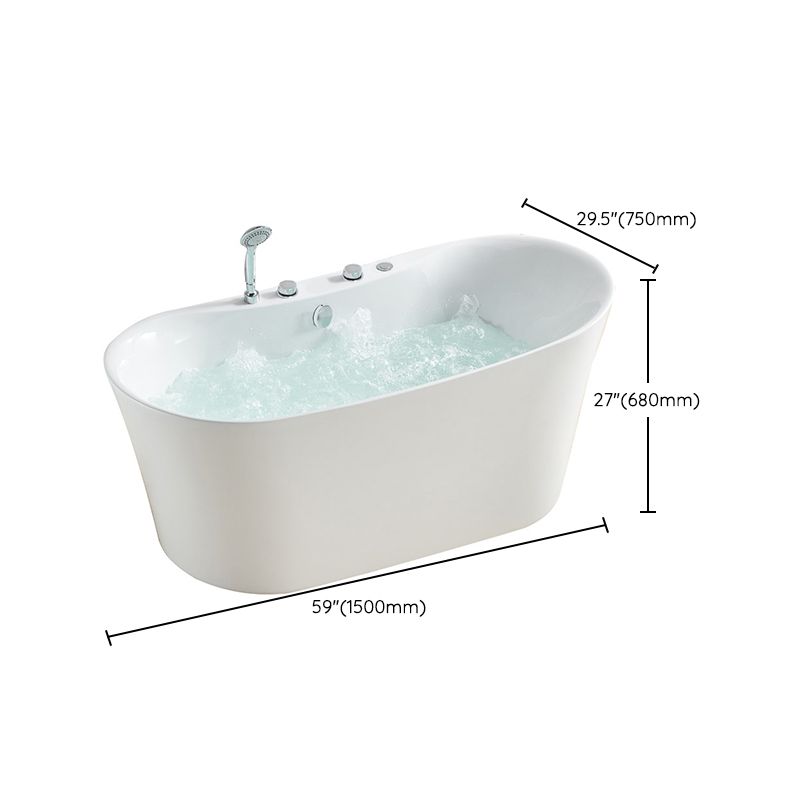 White Acrylic Freestanding Bathtub Oval Modern Handles Included Bath