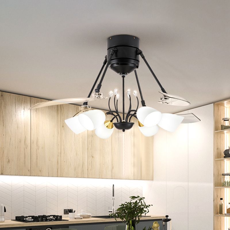 48 "breit geometrische Hangdüfter Leichtsexerität Metall Black Semi-Flush-Halterung mit 4 Klingen