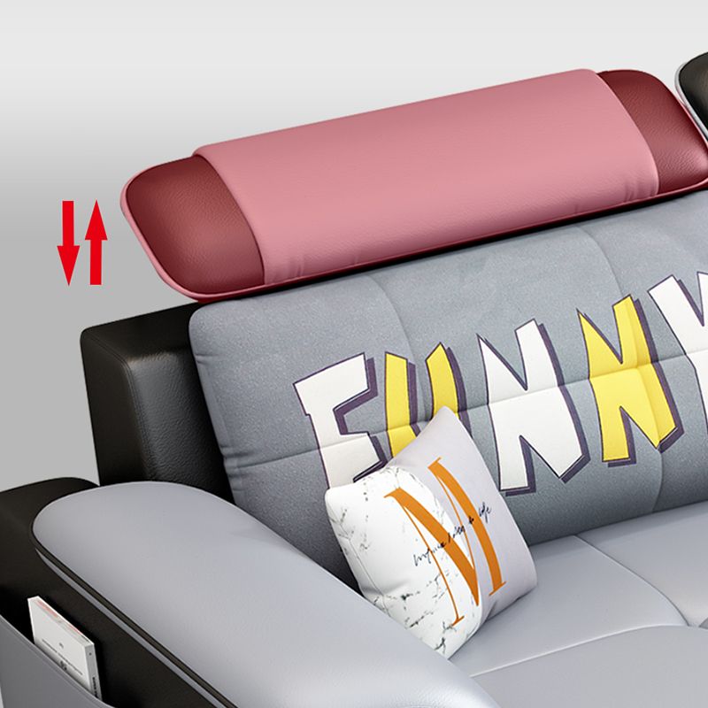 Scandinavian Faux Leather Sectional Sofas Grey L-Shape Modular Sleeper Sectional