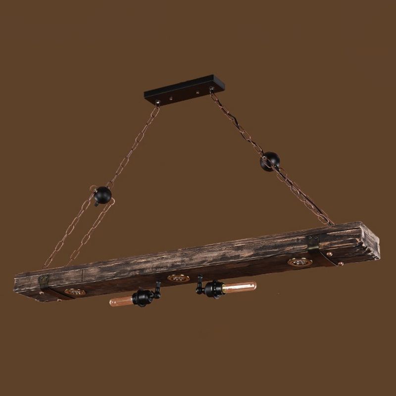 Antique Bronze Wood Linear Island Ceiling Lights Industrial Hanging Lights for Dining Room