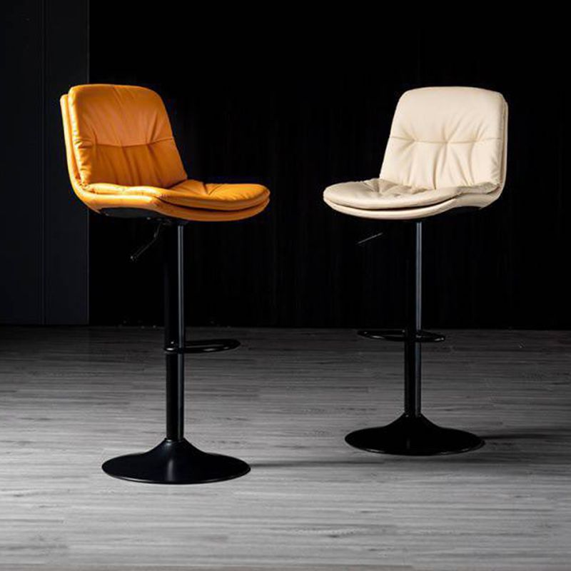 Modern Metal Barstool Faux Leather Footrest Stool Adjustable in Matte Finish
