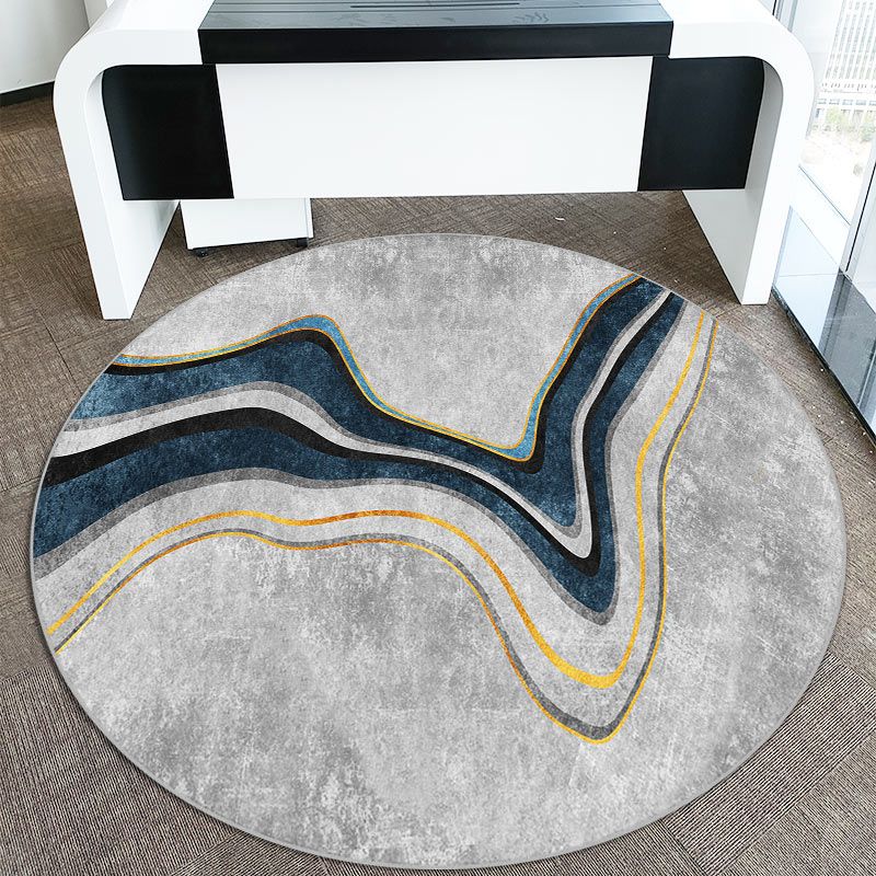 Round Multicolor Bold Rug Polyester Carpet Abstract Print Indoor Rug Stain Resistant for Living Room