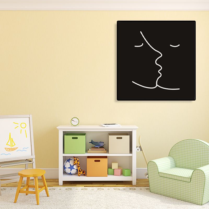 Kissing Faces Painting Black Canvas Wall Art Print Textured, Multiple Sizes Available