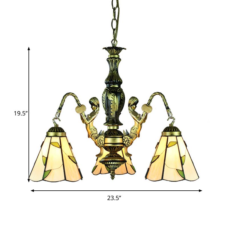 Beige a 3 luci lampadario lampadario lampada tiffany sirena in vetro lampada a ciondolo per sala da pranzo