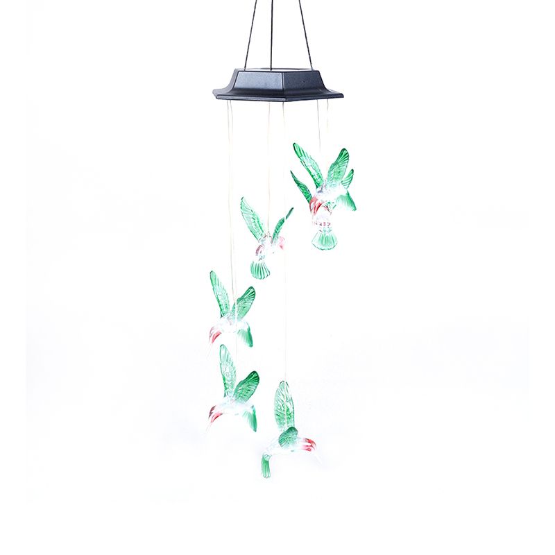 Contemporary Spiraling Wind Chime Light Plastic Courtyard Solar LED Suspension Light Fixture