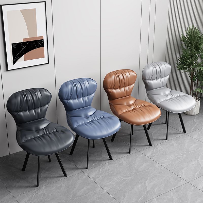 Black Steel Legs Dining Chairs Modern Armless Chair with Faux Leather Upholstered