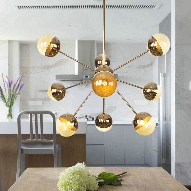 Semi-encastré Globe pour salle à manger, verre blanc/transparent/gris fumée, 9/12/15 lumières, luminaire semi-encastré contemporain en cuivre/chrome/or