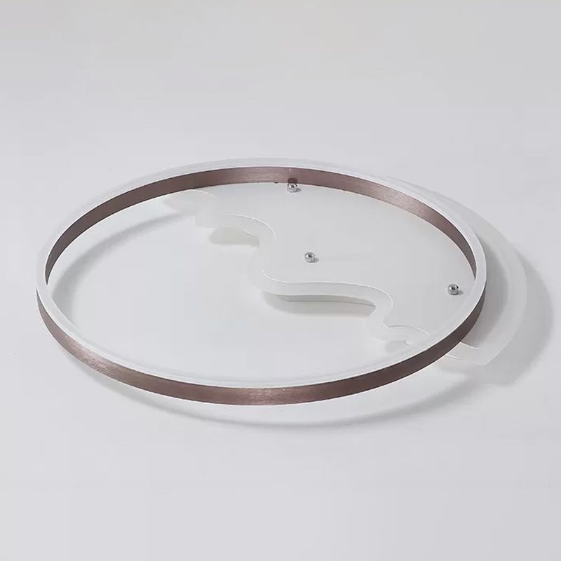 Mountain Living Room Flush Ceiling Light Metal Contemporary LED Flush Mount Lighting Fixture with Metal Ring in Coffee