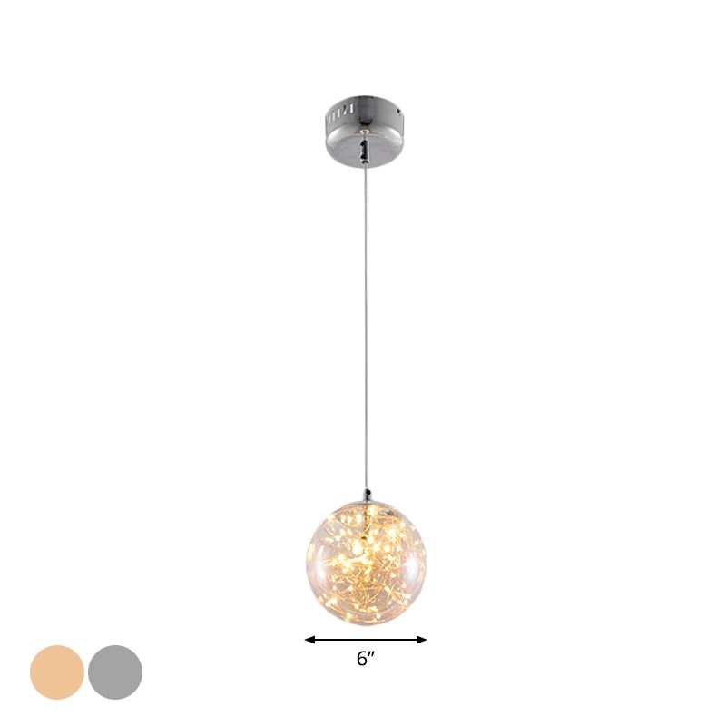 Ball Pendant Light Kit Minimal LED Glass Down Lighting with Inside Glowing String