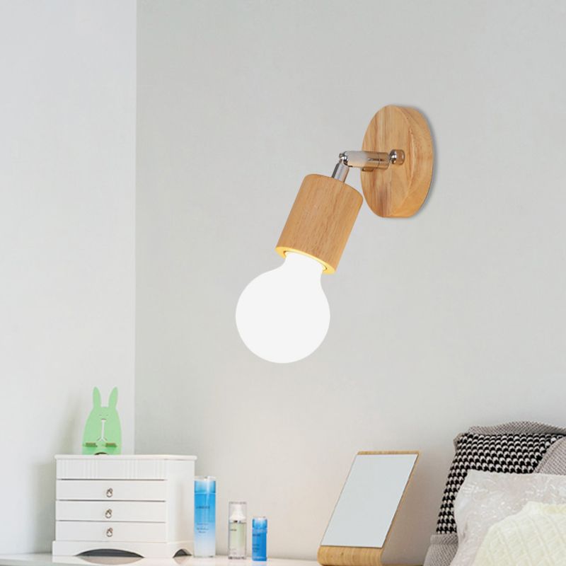 Open Bulb Mini Rotating Sconce Lamp Simplicity Wood Single Bedroom Wall Lighting Ideas