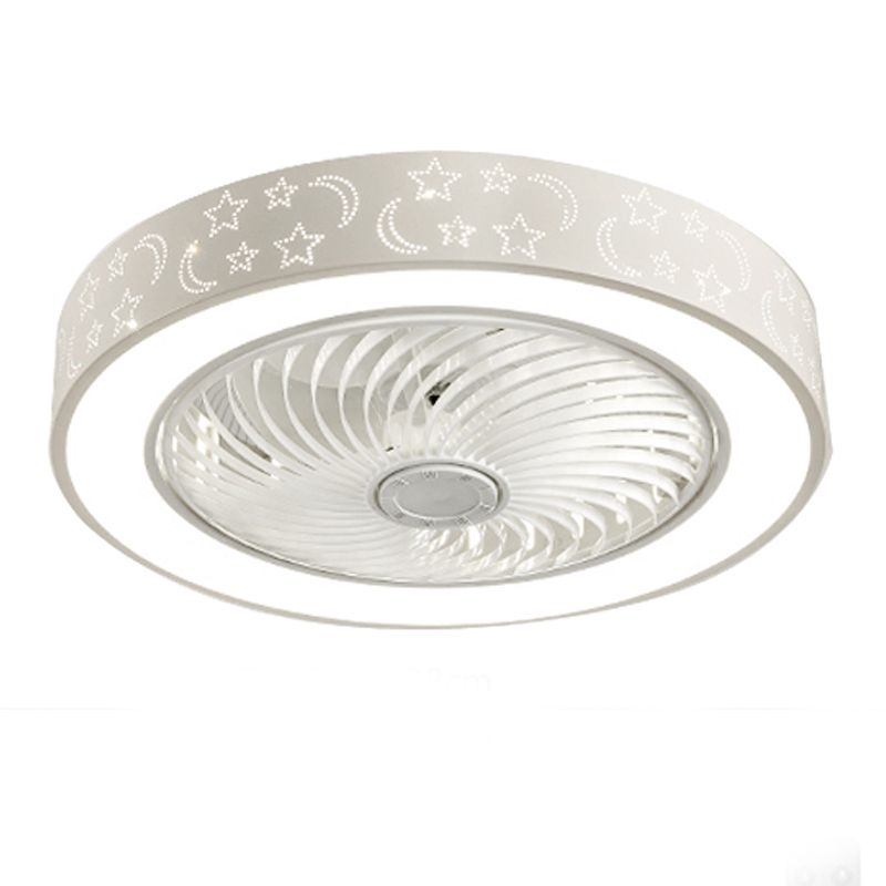 Lámpara de ventilador en forma de tambor rosa caricatura led metal semi flush luz para habitación infantil