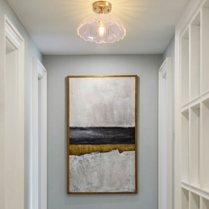 Shaded Glass Semi Flush Mount Light Fixture Nordic Style Brass Semi Flush Light Fixture