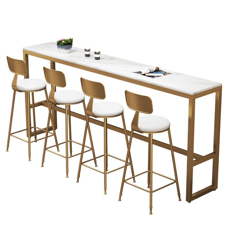 Modern Bar Height Table White Faux Marble Top Bistro Table with Gold Base