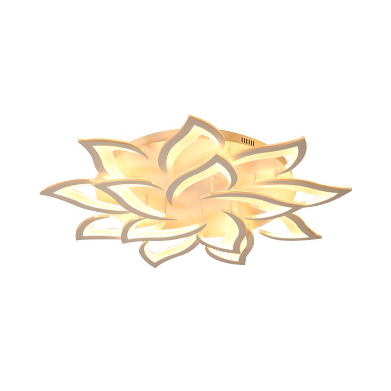 Floral Office Semi Mount Lighting Acrylic 5/10/14 Bulbs Modernist Ceiling Flush Light in Warm/White Light