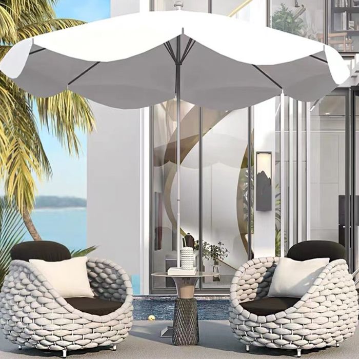 Tropical Patio Sofa Wicker/Rattan Gray Fabric Cushion UV Resistant Outdoor Patio Sofa