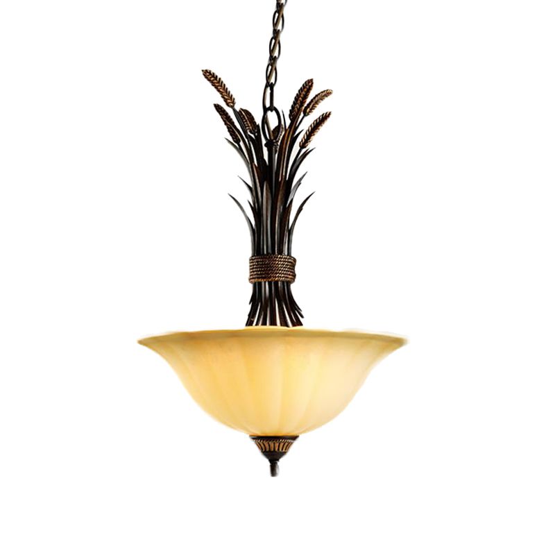 3 Heads Chandelier Pendant Lighting Traditional Wide Flare Beige Frosted Glass Ceiling Suspension Lamp in Black