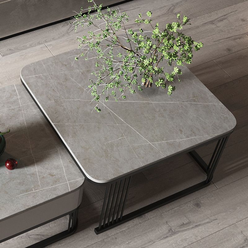 Square Nesting Coffee Table Set Slate Frame Coffee Cocktail Table with Drawer