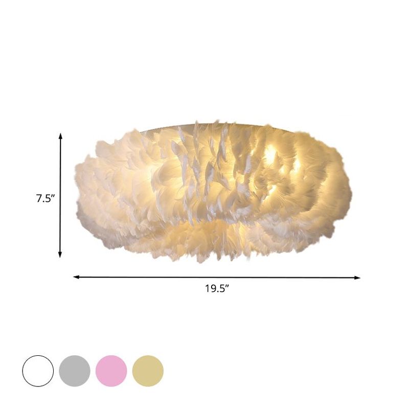 Iluminación empotrada de plumas, lámpara de techo de montaje empotrado para dormitorio, tela moderna, 3/6 cabezales, en blanco/gris/rosa