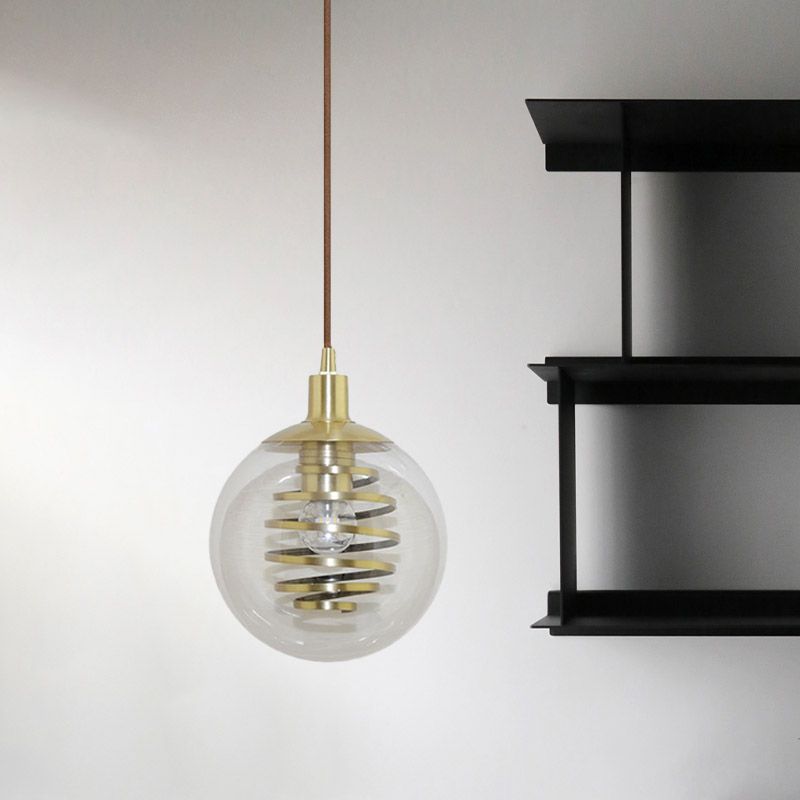 Modernismo illuminazione appesa globale vetro trasparente 1 lampadina da 6 "/10" mini ciondolo in ottone