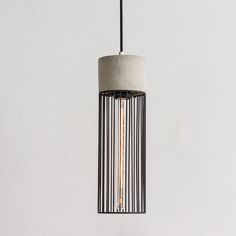 1-Light Pendant Light Fixture Industrial Cone/Cylinder/Triangle Iron Hanging Lamp in Black with Cement Socket