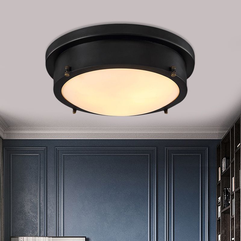 10"/14" W Iron Black Ceiling Mounted Light Circle LED Traditional Flush Mount Lamp for Corridor, Warm/White/3 Color Light