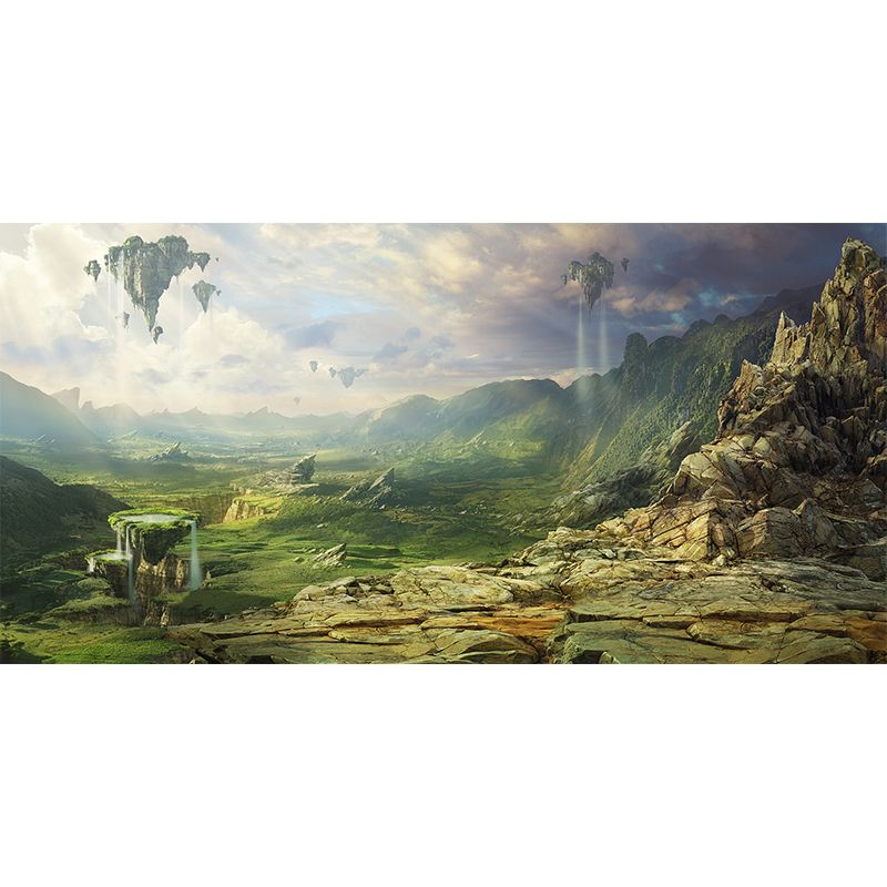Magical Floating Mountains Wall Mural Decal for Living Room, Green, Made to Measure