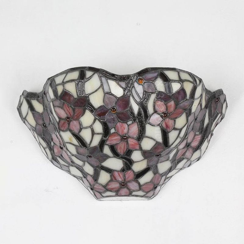 Floral Front Door Wall Sconce Stained Glass Tiffany Rustic Wall Light in Black and Red