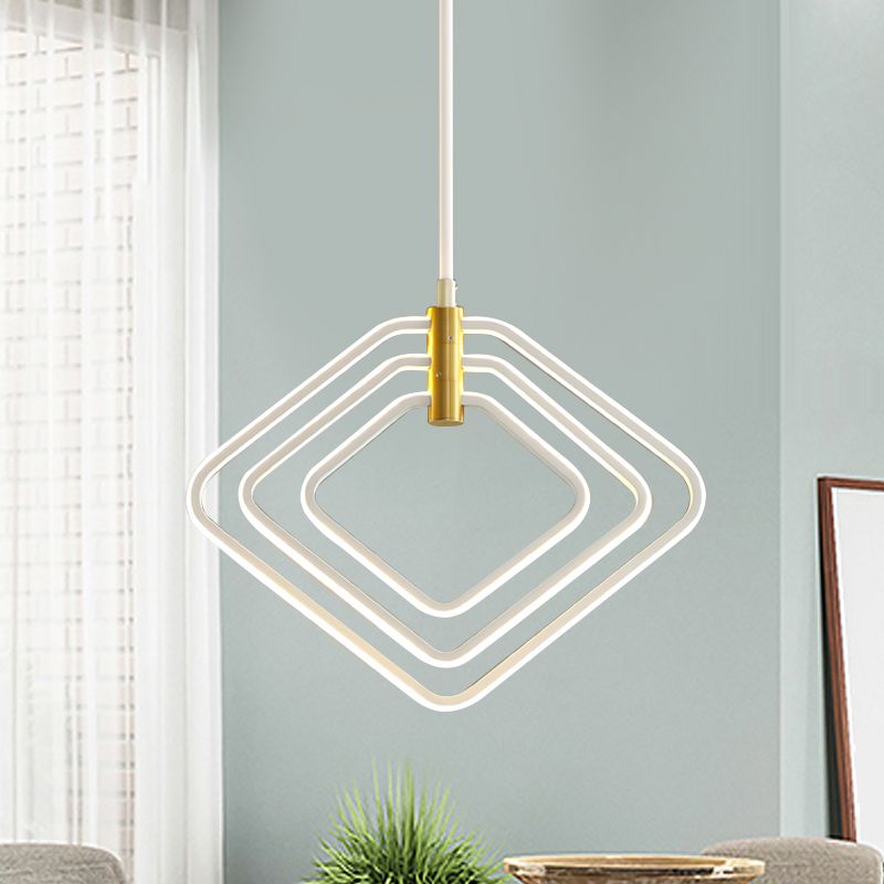 13 "/16" W rhombus kroonluchter lamp modernisme metaal eetkamer led plafond hanger licht in zwart/wit