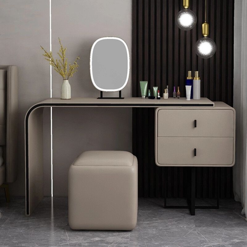 2-drawer Leather Vanity Table 28.74" H Dressing Table with Metal Base