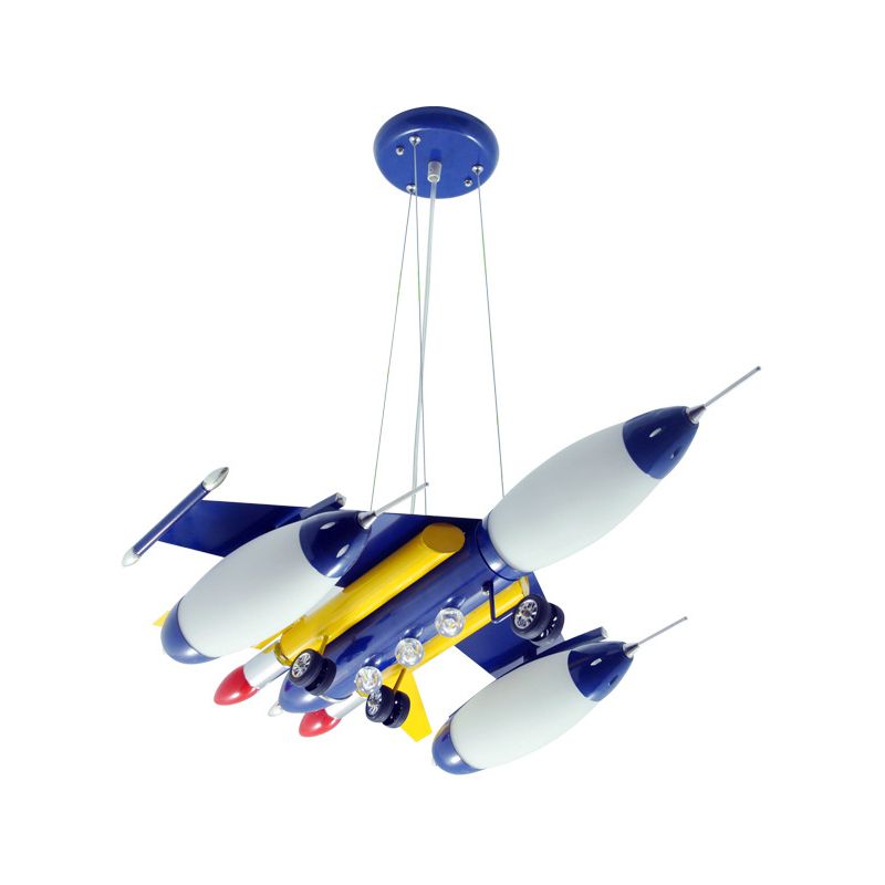Airplane Suspension Pendant Light Kids White Glass Bedroom LED Chandelier in Red/Blue/Dark Blue