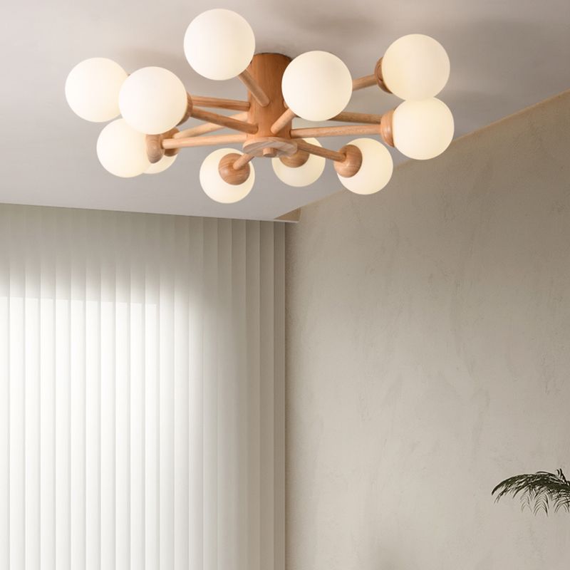 Nordic Style Wooden Ceiling Light Ball Shape Shade Ceiling Lamp for Living Room