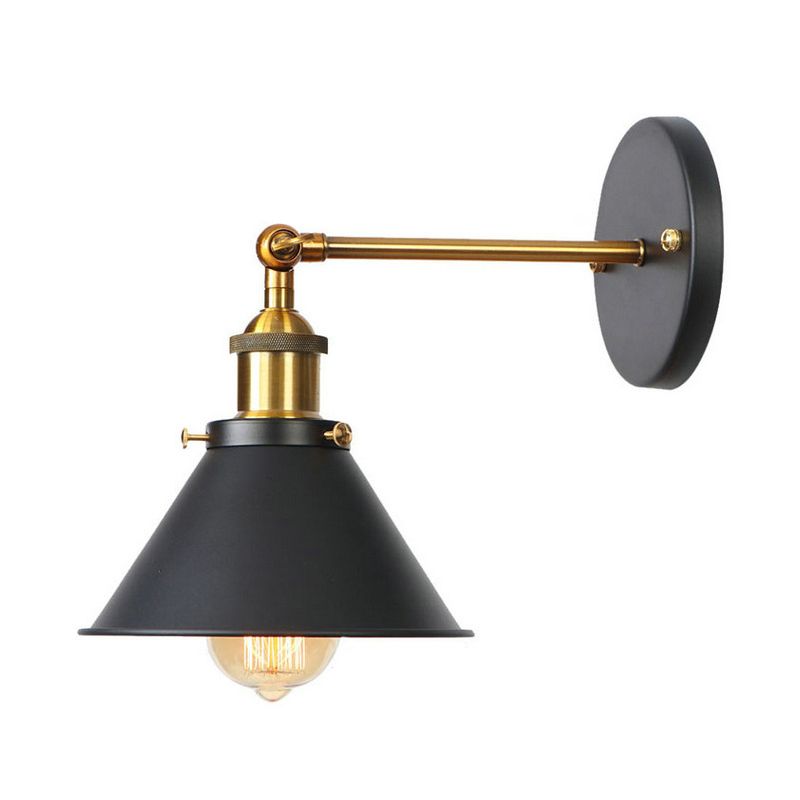 Cone Wall Lighting Industrial Metal 1 Light Rustic Wall Sconces in Black