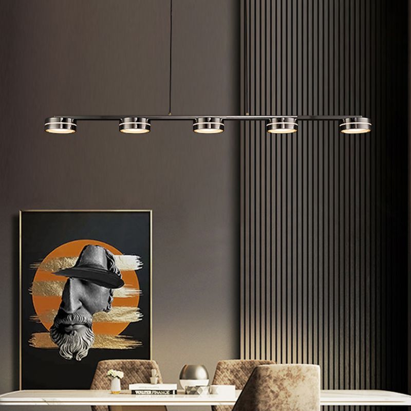 Contemporary Hanging Light Drum Island Light Fixture in Black for Dining Room
