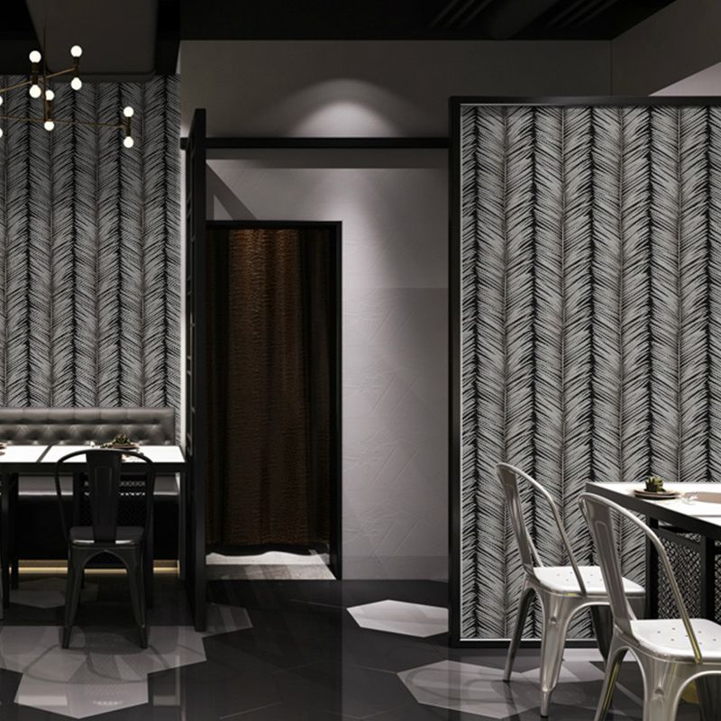 Scandinavian Simple Leaves Wallpaper 33'L x 20.5"W Tree Stem Wall Decor Non-Pasted in Black and White