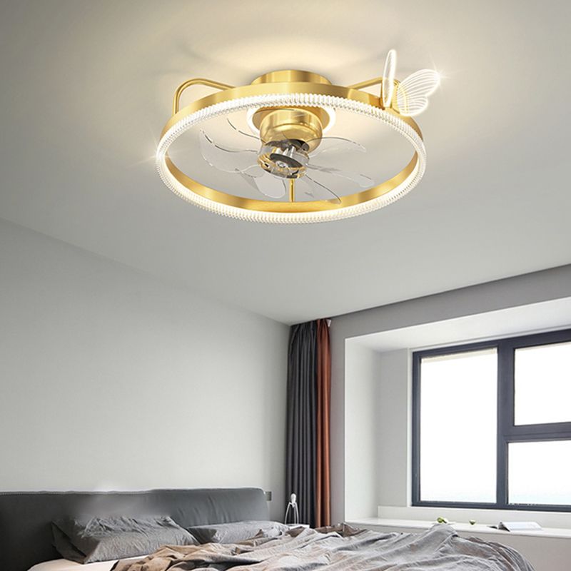 Metal Round Fan Ceiling Lighting Modern Style 1-Light Flush Mount Lamp