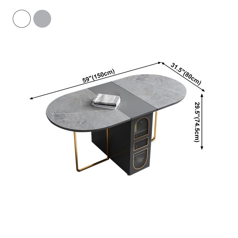 59''L Minimalist Folding Kitchen Dining Table Oval Dining Table with Pedestal Base