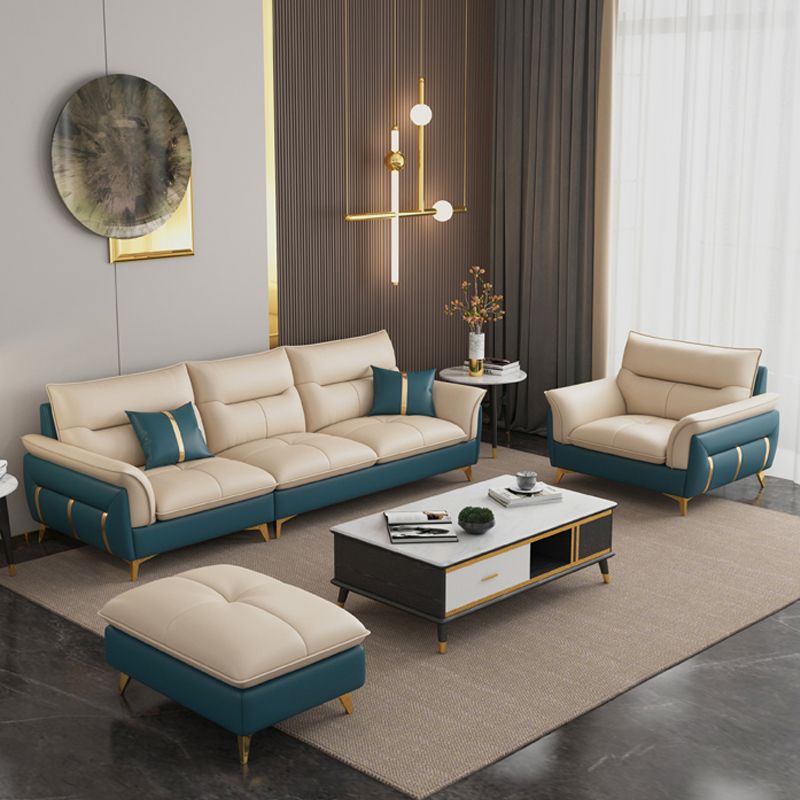 Genuine Leather Sectional Sofa 35.82" High Cream Sofa with Cushion Back