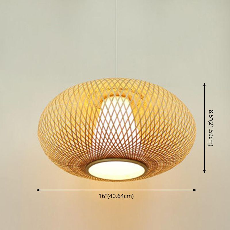 Bamboo Lantern Pendant Lighting Fixture Modern Suspension Pendant Light in Beige