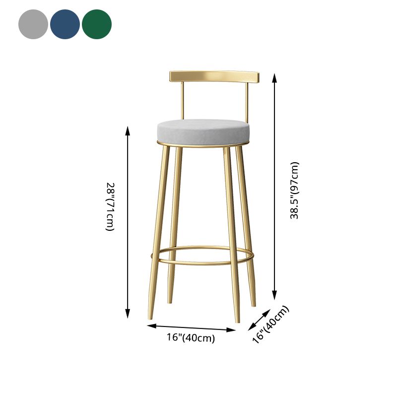 Taburete de bar sin brazos con respaldo Glam, taburete de bar para el hogar de hierro con cojín