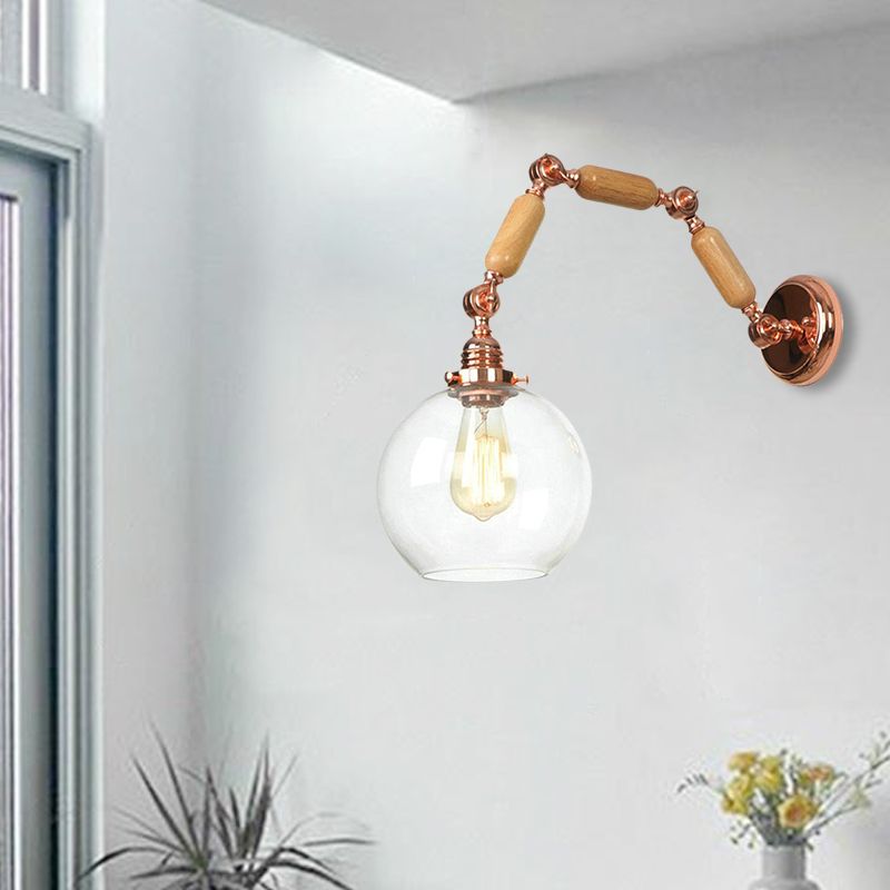 Luz de pared de la sala de estar de globo lámpara de aplanque de oro rosa rosa antigua con brazo extensible