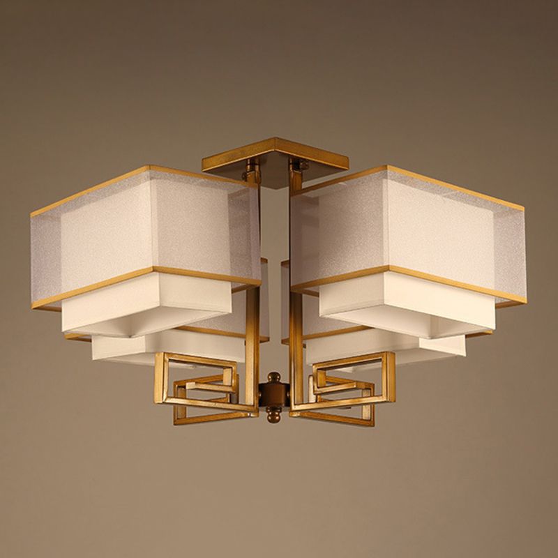 4-Light Square Semi Flush Mount in Traditional Simplicity Fabrics Ceiling Light for Living Room