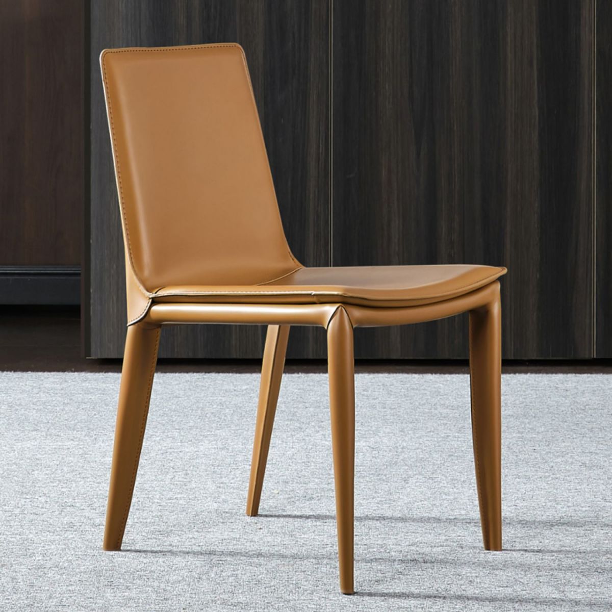 Silla de comedor sin brazos de cuero moderno, sillas de comedor de metal para uso en restaurantes