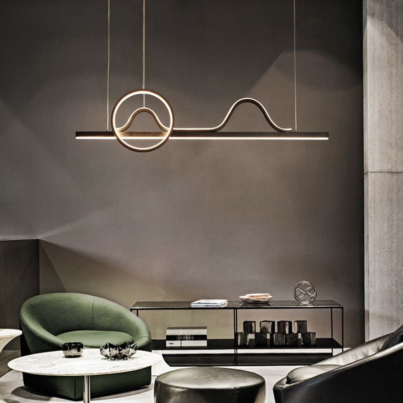 Linear Shape Island Pendants Contemporary Metal 3 Light Pendant Lighting Fixtures in Black