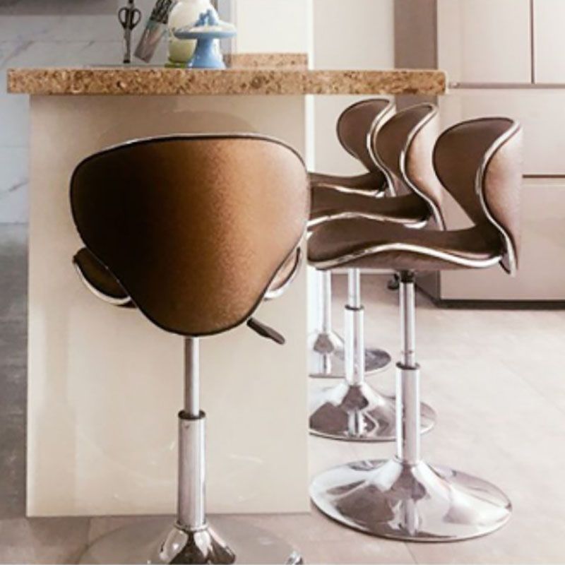 Contemporary Metal Barstool PU Leather Footrest Upholstered Counter Stool