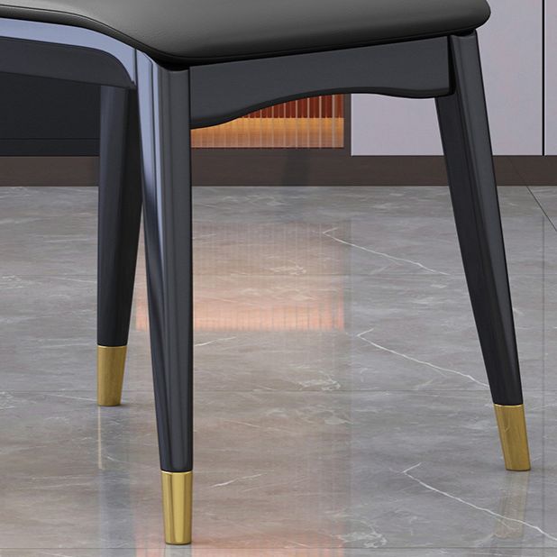 Industrial Rubberwood Solid Back Chair Matte Finish Upholstered Dining Chair with Black Legs