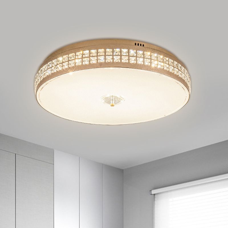 LED Round Ceiling Lighting Modern Champagne Finish Clear Rhombic/Square-Cut Crystals Flush Mount Lamp, 15.5"/19.5" W