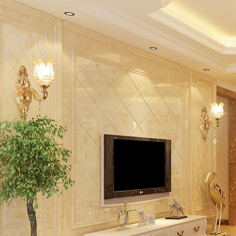 Swooping Arm Wall Sconce Modernist Living Room Wall Mount Light Fixture with Glass Shade in Gold