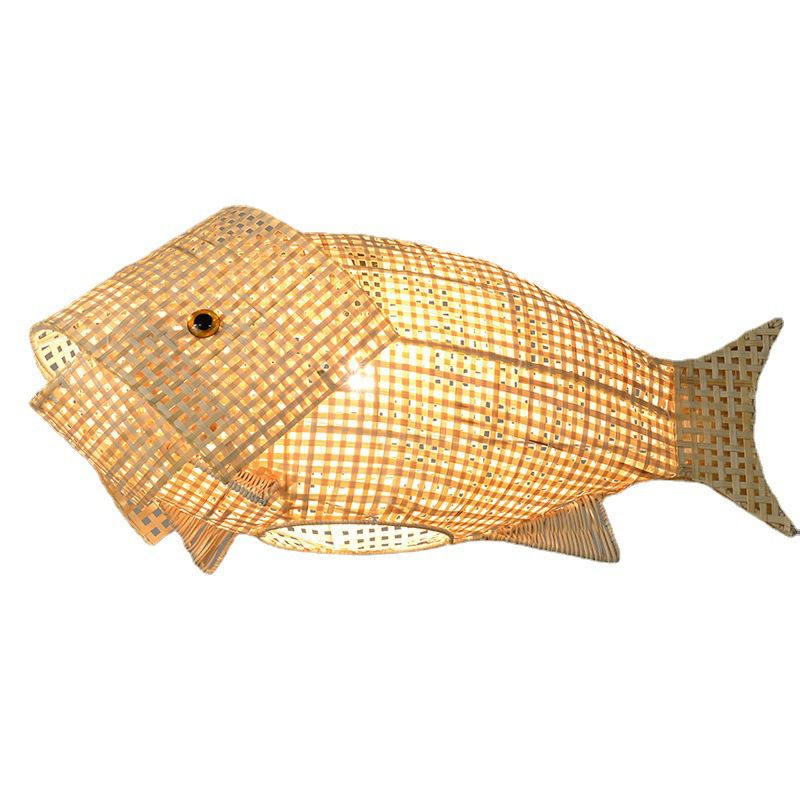 Bamboo Fish Shape Hanging Lamp Kit Contemporary Style Beige Hanging Pendant Light